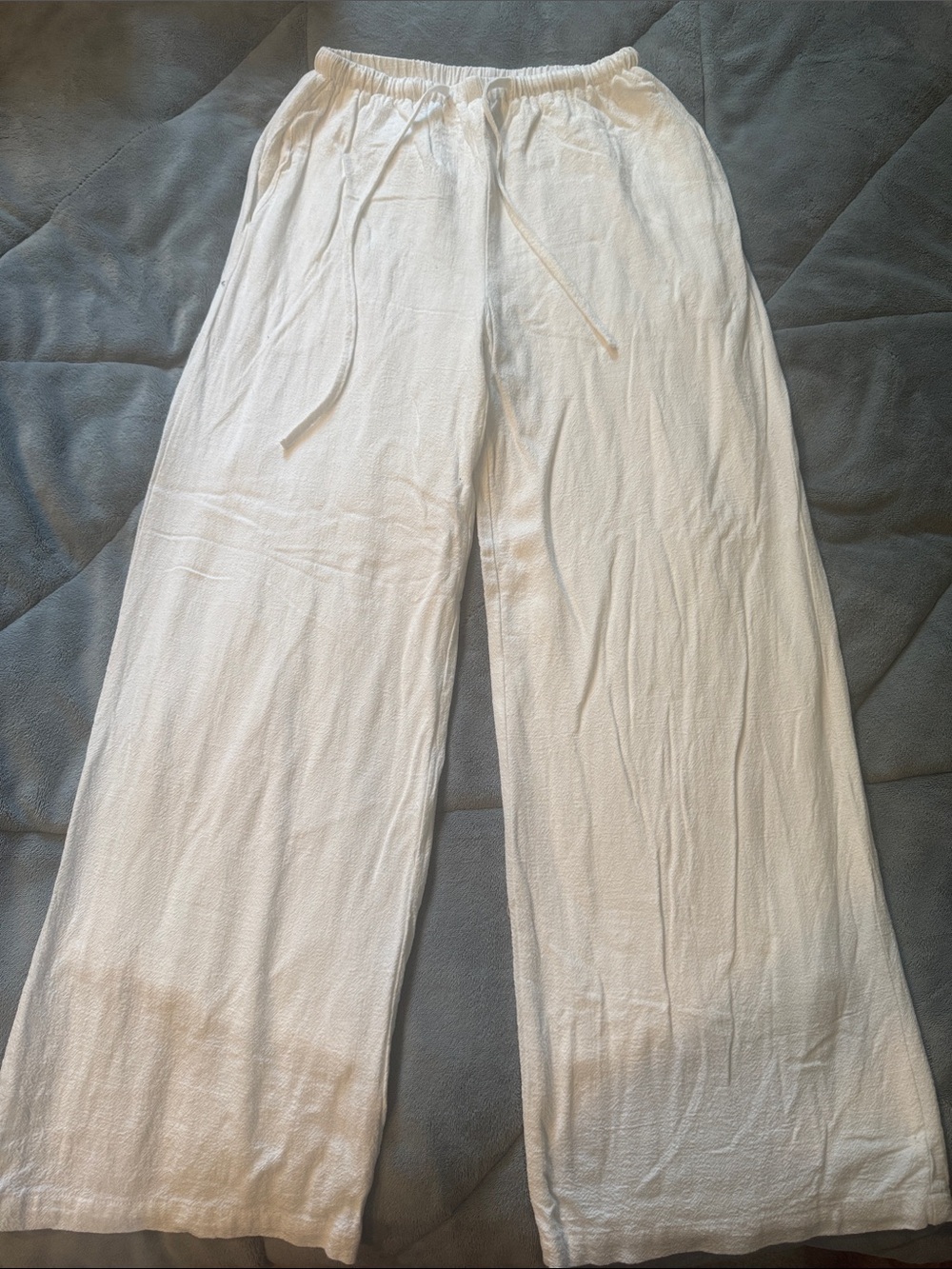 Princess Polly White Wide-Leg Drawstring Pants